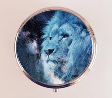 Blue Lion Pill Box Case Pillbox Holder Trinket Animal Pop Art