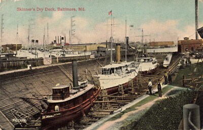 Skinner's Dry Dock Baltimore Maryland MD Boats Ships 1914 Postcard
