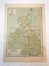 British Isles Map Physical and Political John C Winston Co 5.75x8in Vintage
