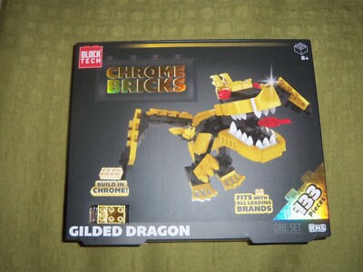 NEW, BLOCK TECH CHROME BRICKS - GILDED DRAGON - Building Block Set 133 Pieces