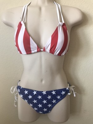 red white and blue strappy bikini