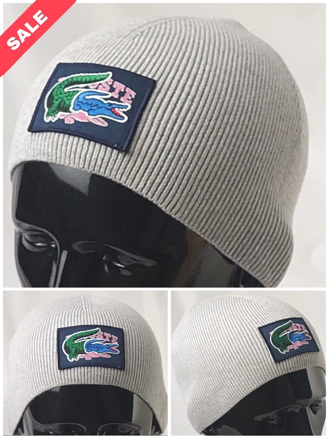 LACOSTE SKULLY CHINE CCA HAT GREY COTTON/LAINE WOOL UNISEX SIZE MEDIUM RRP £43