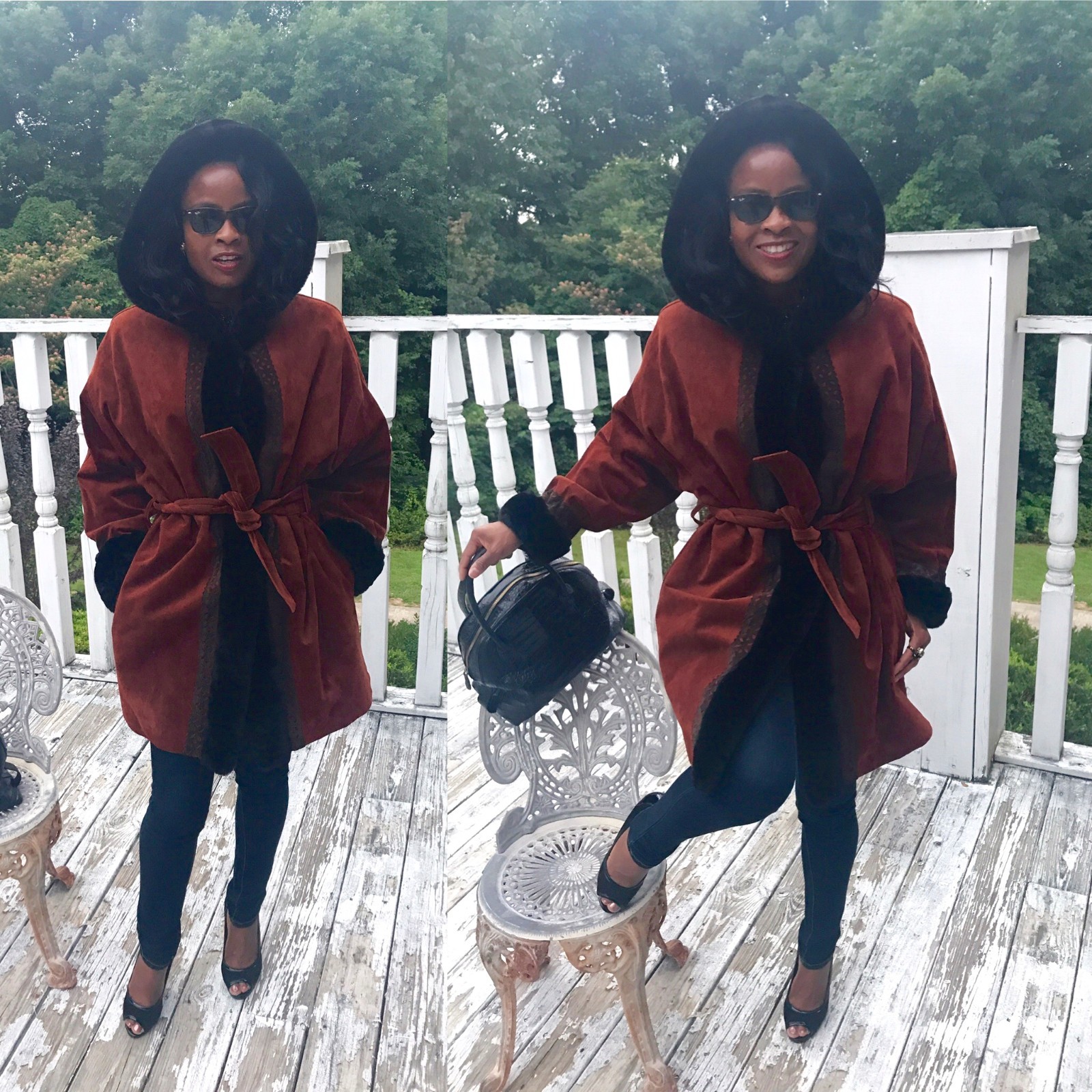 Cappotto giacca Designer Yves Saint Laurent marrone ruggine pelle scamosciata pelliccia shearling M