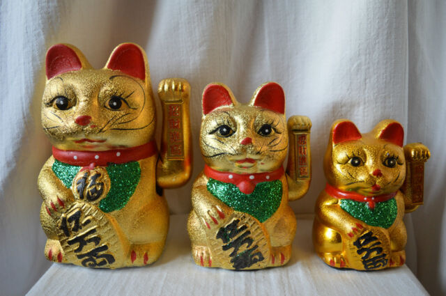 Gold Maneki Neko Chinese  Lucky Waving Money  Cat  17cm eBay