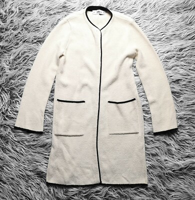 ZARA KNIT WOMEN'S OFF WHITE BLACK TRIM LONG SLEEVE POCKETS