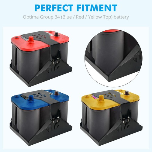 Black Battery Hold Down Tray Box Mount For Optima Battery Yellow Top D34 D34/78 - Picture 8 of 13