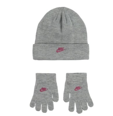 Nike Girls' Futura Beanie and Gloves Set - Dk Grey Heather, One size