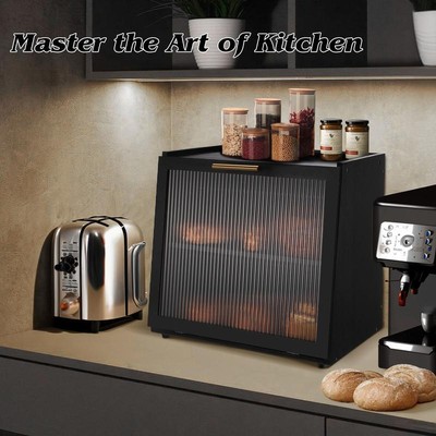 Double Layer Bamboo Bread Box for Kitchen Countertop, Bread Storage Container