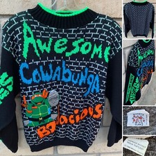 Vintage Teenage Mutant Ninja Turtles Acrylic Knit Sweater Youth M Adult XS S
