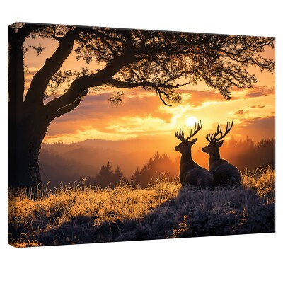 Leinwand Bilder Hirsch Tiere Natur Wandbilder Groß Leinwandbild XXL Bilder