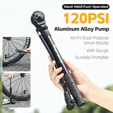 WEST BIKING Aluminum Bike Floor Pump Bicycle Inflator Ball Pump Gauge 120PSI