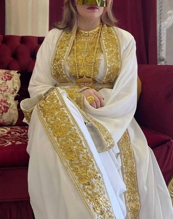 Handmade White Kaftan Dresses for Women for sale