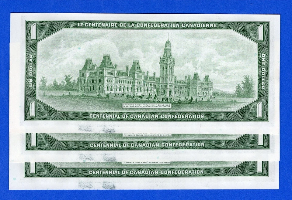 Canada $1 1967 BC-45bA-i / P-84b QE II 3 CONSECUTIVE REPLACEMENTS - EF+/AU *F/P - Image 2 of 3