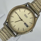 Vintage Seiko Watch Men Gold Tone Champagne Daydate Round 5Y23-8039 NEW BATTERY!
