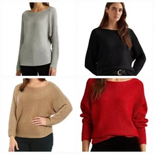 Ralph Lauren $99 Womens Metallic Sweater Dolman Sleeve Red Gold Black Silver