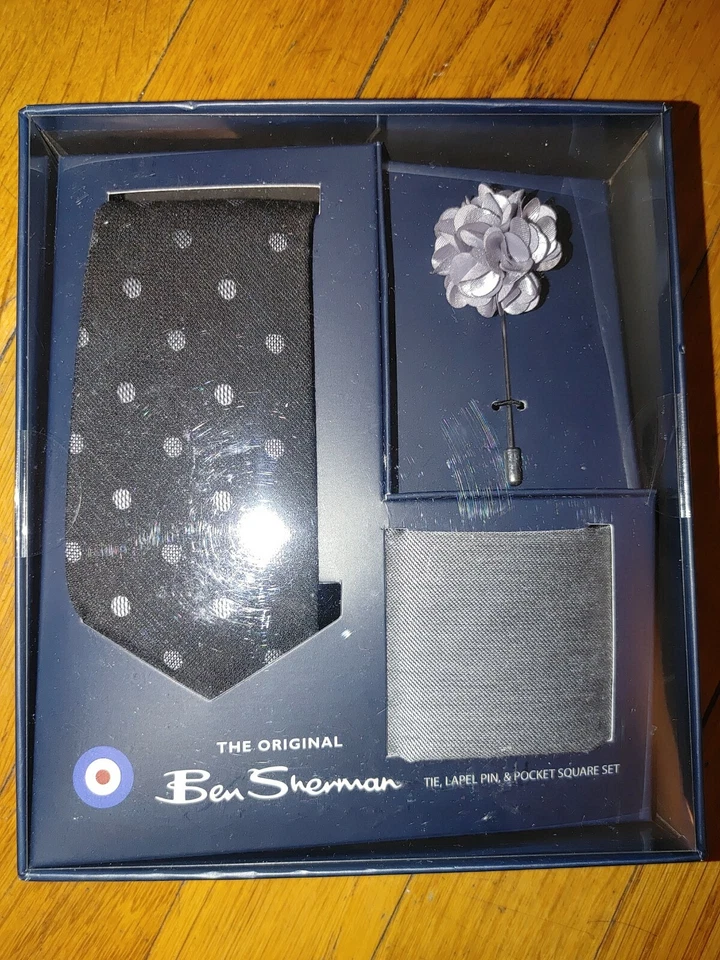Ben Sherman Corbata Cuello Bolsillo Cuadrado Solapa Pin Hombres Conjuntos Regalo Lunares Negro Dorado Foto 4 de 4