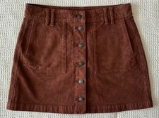 American Eagle Womens 4 Corduroy Mini Skirt Brown Button Super Stretch NWOT