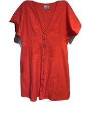 ASOS Red Short Sleeve Boxy V Neck Cotton Knee Length Dress Sz 14 NWOT