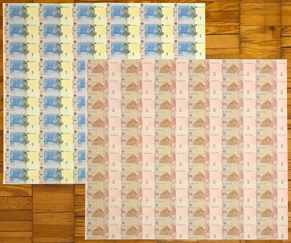 ¡Nuevo! Ucrania - Hojas completas (enteras) sin cortar de 1 y 2 HRYVEN 2018 x 60 piezas - sin circular Foto 2 de 4