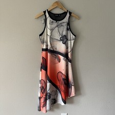 Gluen Multicolor Asymmetric  Artsy Mesh Back Midi Dress Size M