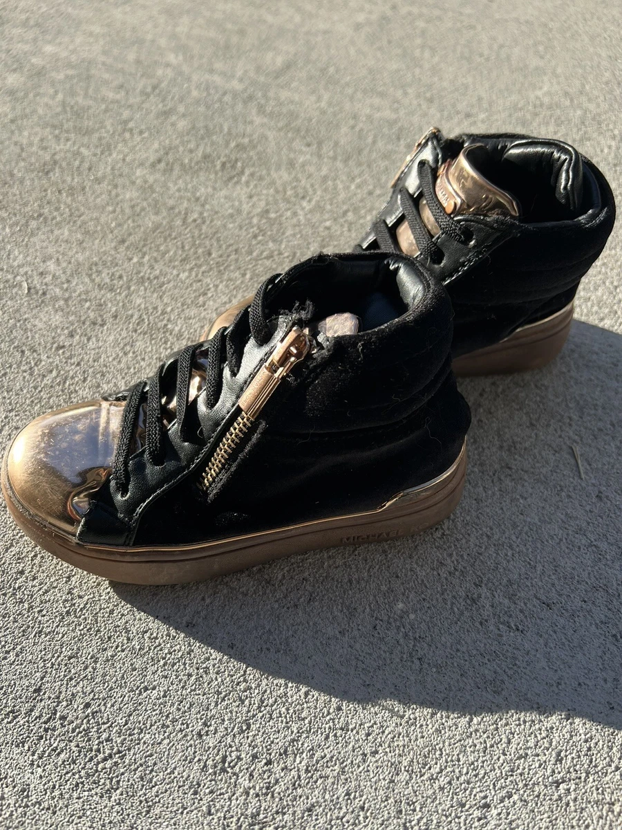 Michael Kors Ivy Bleu Fashion Sneakers Black Gold High Top Zip 9 | eBay