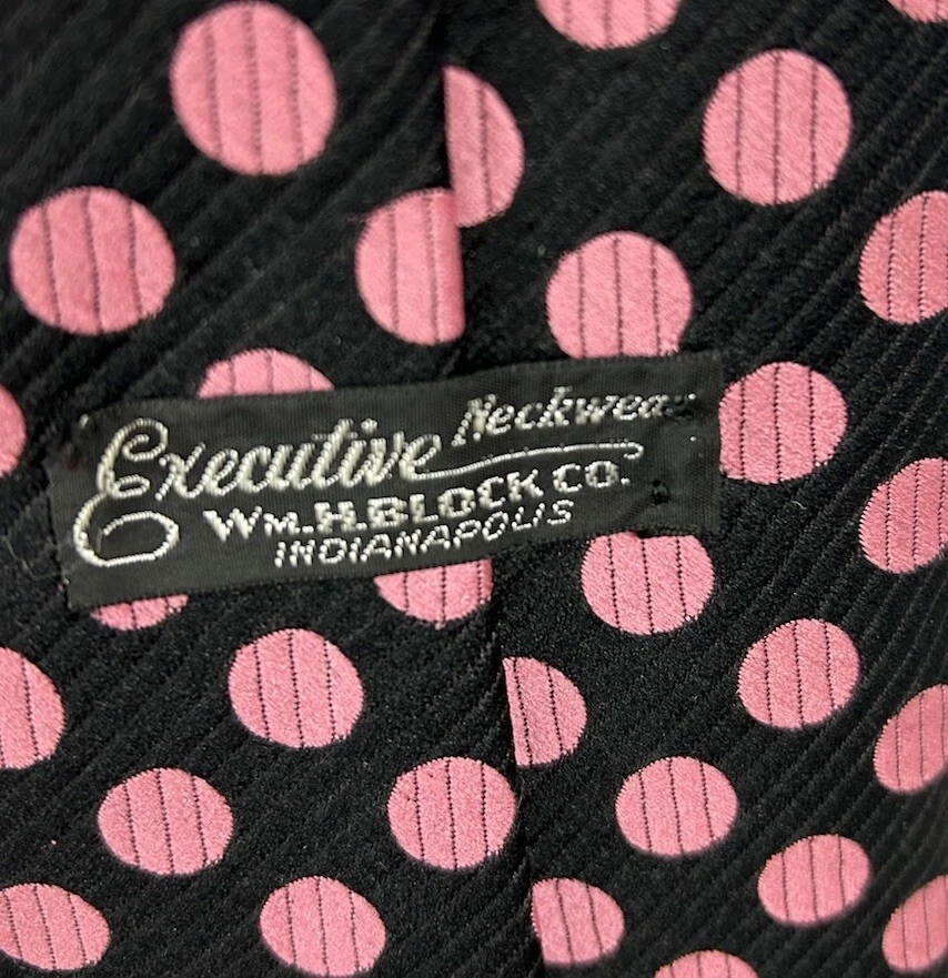 Hombre Wm. Corbata H. BLOCK 56" X 4" negra con puntos rosas texturizada Indianápolis de colección Foto 4 de 4
