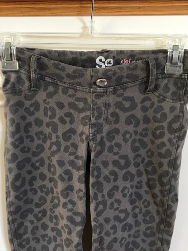So Girls Gray Leopard Print Skinny Jeggings Adjustable Waist Size 10 VGUC - Picture 2 of 3