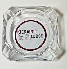 Kickapoo Lodge Glass Ashtray Vintage 3.50" Sq.