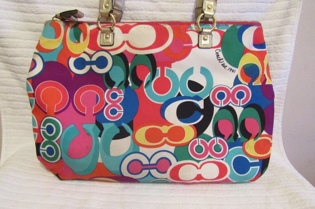 Coach Poppy Bag Multi Color Rare Style Tote H1259-F20080 | eBay