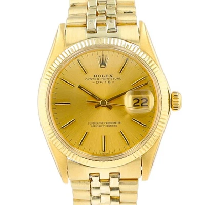 Rolex Date 34mm 18K massiv Gelbgold Champagne Jubilee Automatik Uhr - Bild 1 von 4