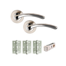 Dale ARC Door Handle Pack round Rose - 3x Hinges 1x Latch - Satin Nickel/ Chrome