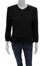 Escada Womens Silk Long Sleeve Beaded Full Zip Jacket Black Size 36