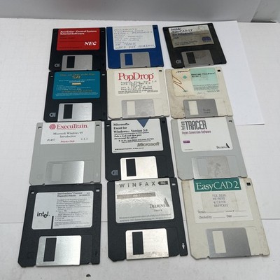 12 3.5'' Floppy Disks in Storage Case Random Software EasyCad2, winfax, etc. #5