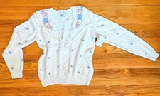 80  s Vintage Deadstock Embroidered Floral Cardigan Cottagecore Grandma Sweater S