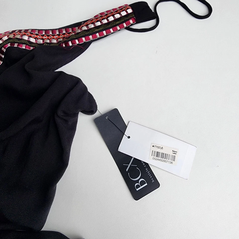 Nuevo con etiquetas Mameluco BCX Mujer Sin Mangas Bordado Corbata Negro Rayón Sin Mangas Talla M Foto 2 de 4