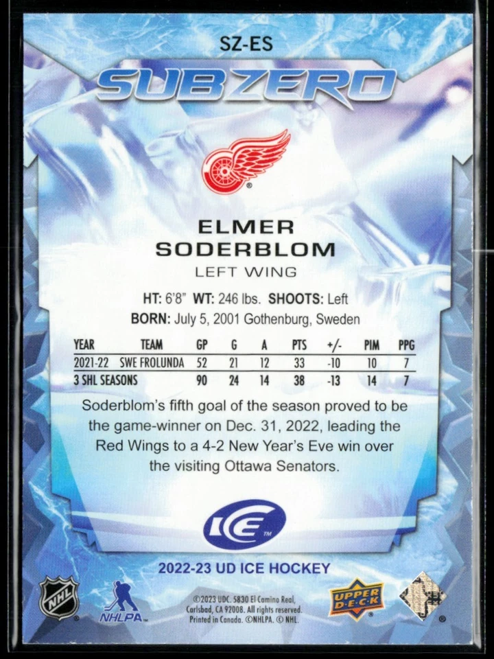 2022-23 Upper Deck Ice Sub Zero Rookies #SZ-ES Elmer Soderblom RC 148/999 - Image 2 of 2
