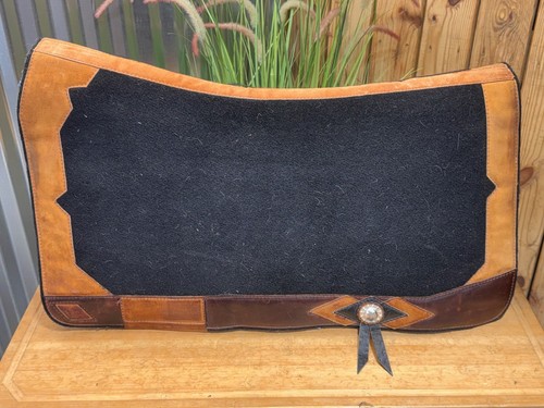 WYATT Western Saddle Pad ~ Black w Brown Multi Design & Silver Concho ~ Ranch