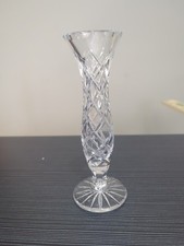 6 In clear glass bud vase with diamond cut pattern and pedestal base