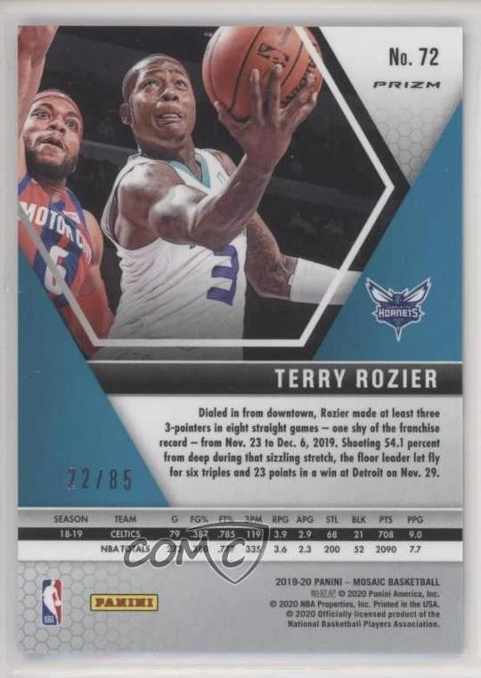 2019-20 Panini Mosaic Fast Break Blue Prizm /85 Terry Rozier #72 - Image 2 of 2