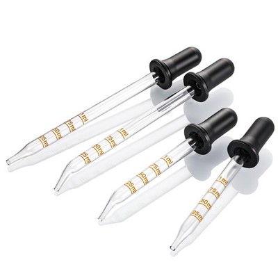 4 Pack, 1 mL Glass Eye Dropper with Measurement - Long & Short, Bent & Clear 