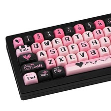 131 Keys PBT Keycaps Dye-Sublimation Black and Pink MOA Profile Custom Cute K...
