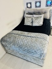 Double Ottoman Bed - Silver Velvet Plush with Storage (mattress included)
