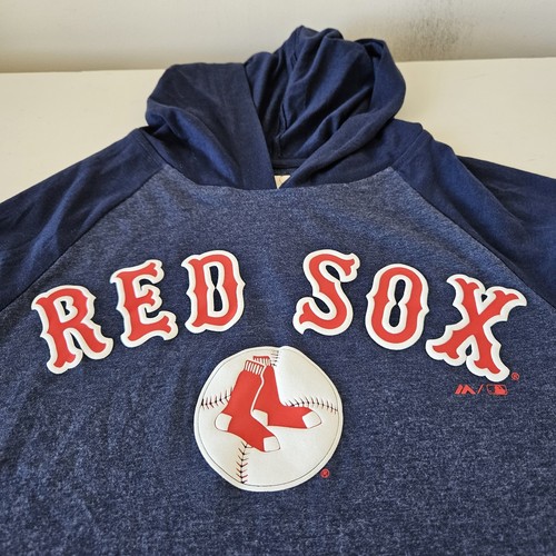 Boston Red Sox Hooded Long Sleeve T-Shirt Mens Small Majestic MLB Cooperstown - Picture 4 of 13