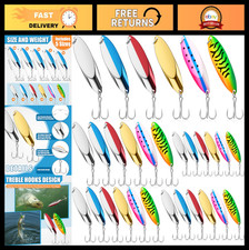 30 Pcs Metal Fishing Spoons Lures - 5 Sizes, Luminous Treble Hooks for Trout & B