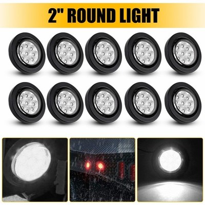 2inch DOT Round White Trailer 9LED Side Marker Lights Grommet w/ For Truck Bus