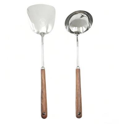 Metal Spatula Soup Ladle Stainless Steel Walnut Wood Handle Kitchen Wok Tools