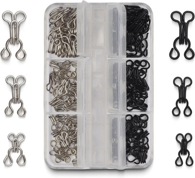 72 Pairs Hook and Eye Sewing Kit Black Silver Bra Hooks 3 Sizes Box Set