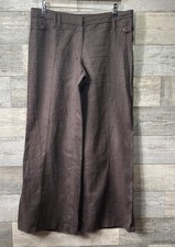 Promod Chocolate Brown Wide Leg Linen Trousers Size 14-16 Long