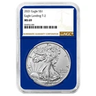 2021 $1 1-oz T-2 American Silver Eagle NGC MS69 Brown Label Blue Core