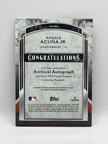 Ronald Acuña Jr. 2022 Colección Museo Topps Archivo Autógrafo /125 #AA-RAJ SP - Imagen 2 de 2